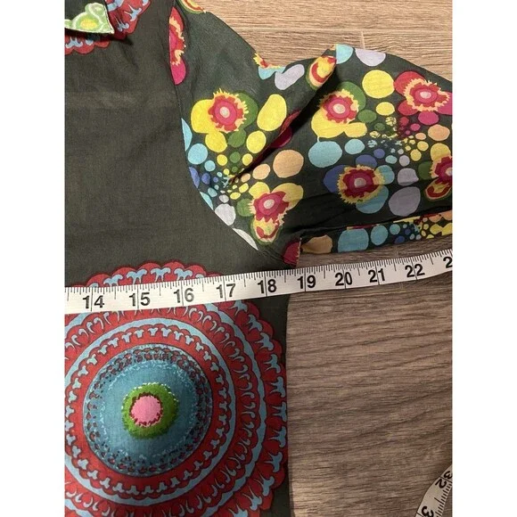 Desigual Women's Large Floral Artsy Button Down Blouse Multi Colored Embroidered - Picture 9 of 12